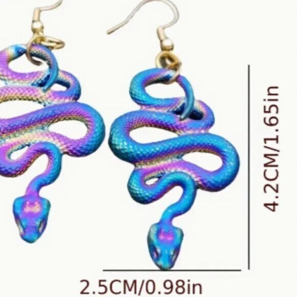 Colorful Snake Design Dangle Earrings, Gothic Punk Style - Picture 2 of 2